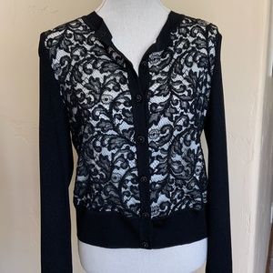 St. John Black & White Floral Cardigan Sweater